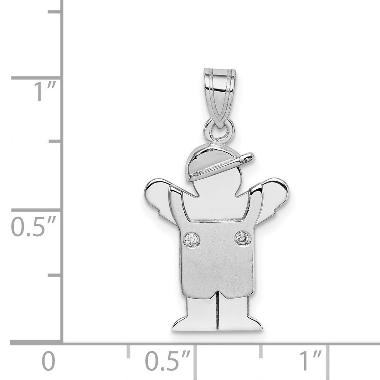 14k White Gold Boy Pendant with Diamond Accent, Polished Son Charm in Overalls