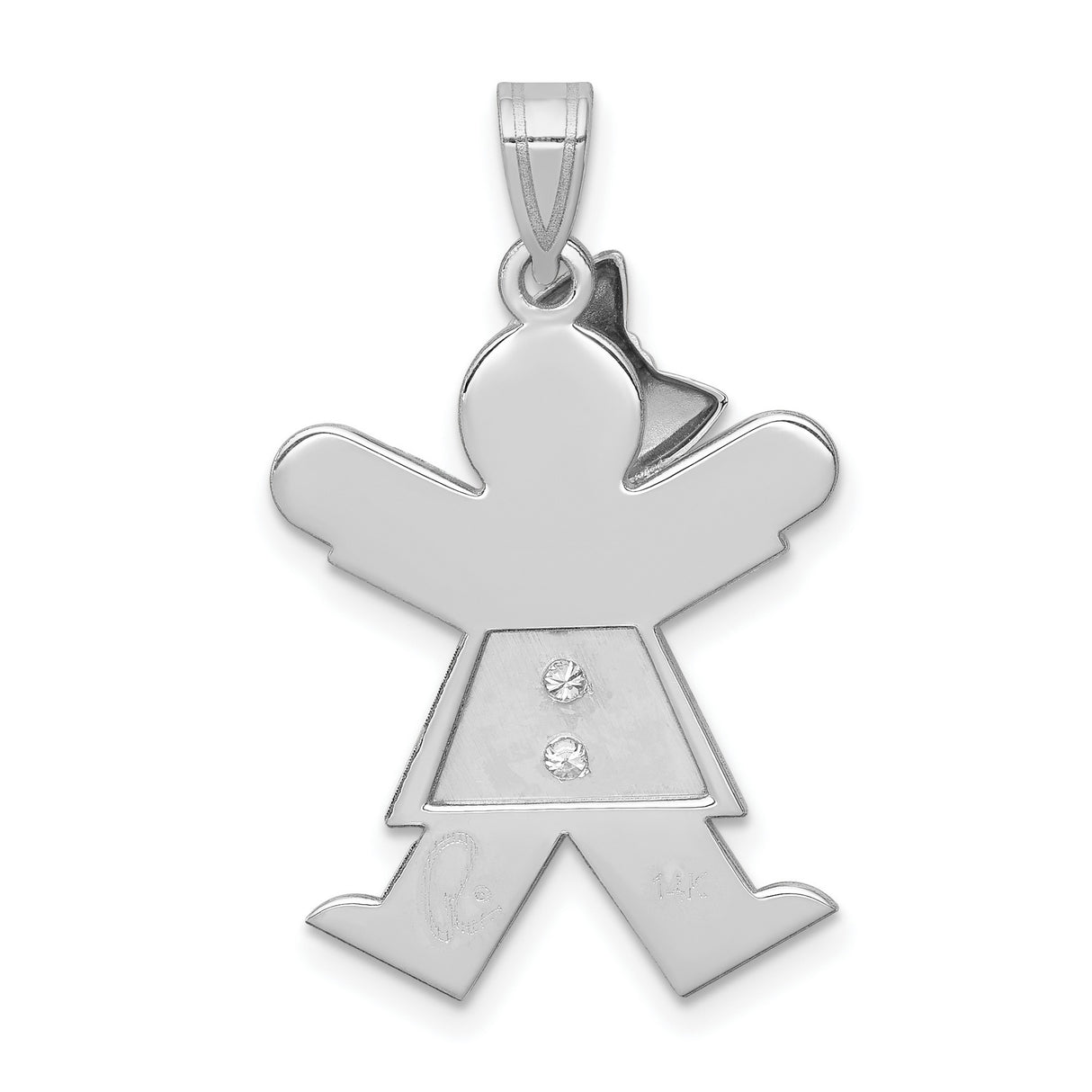 14k White Gold Girl Pendant with Diamond Accents, Bow and Dress Detail Charm