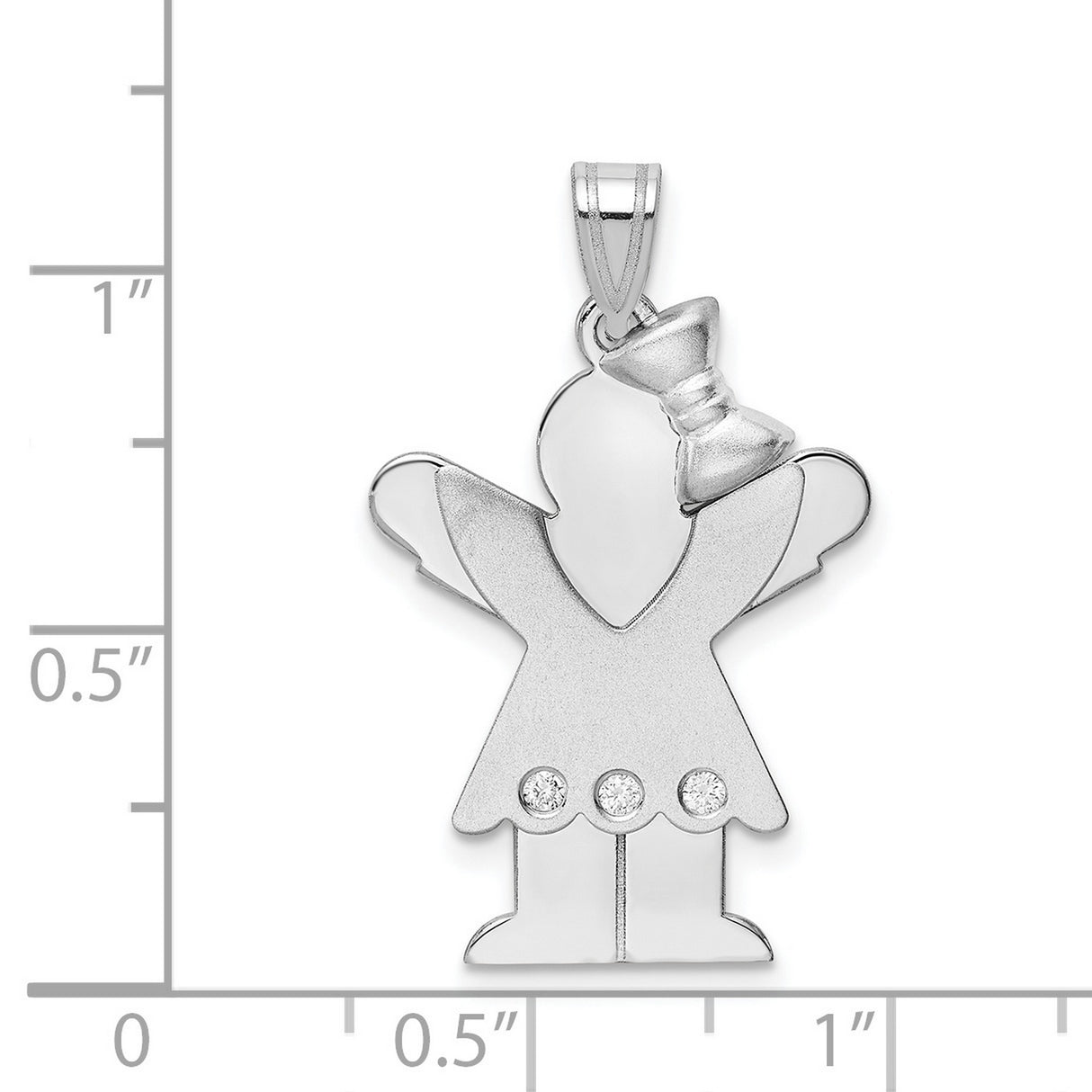 14k White Gold Angel Pendant with Diamond Accents and Bow , Christian Jewelry for Women or Girls