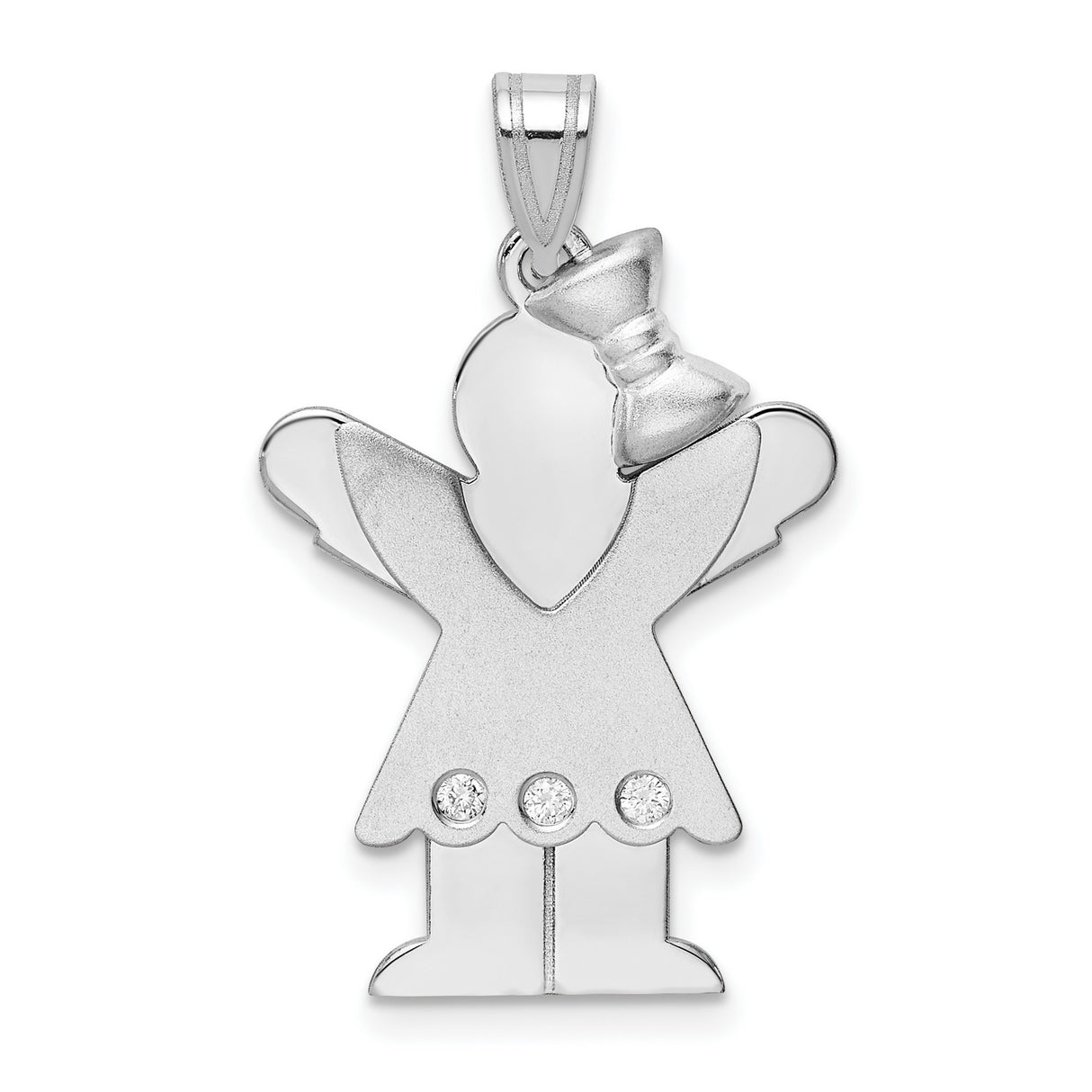 14k White Gold Angel Pendant with Diamond Accents and Bow , Christian Jewelry for Women or Girls