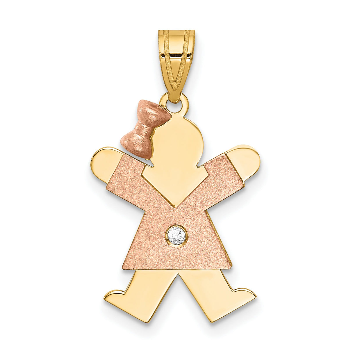 AA Diamond Kid Charm Pendant in Real 14k Multi-Tone Gold