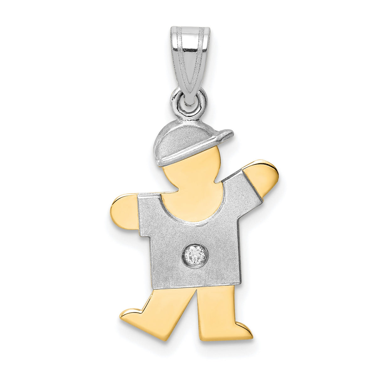 14k Two-Tone Gold Boy Pendant with Cap and T-Shirt, Diamond Accent, Symbolic Family Charm
