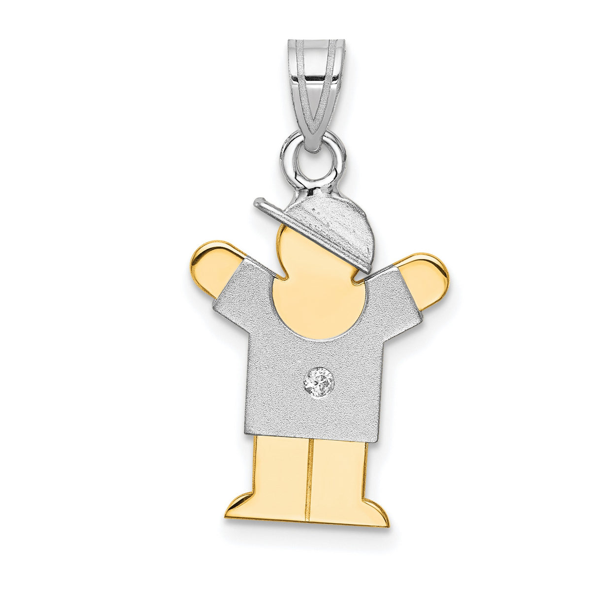 14k Two-Tone Gold Boy Pendant with Diamond Accent, Textured Cap and Shirt Design