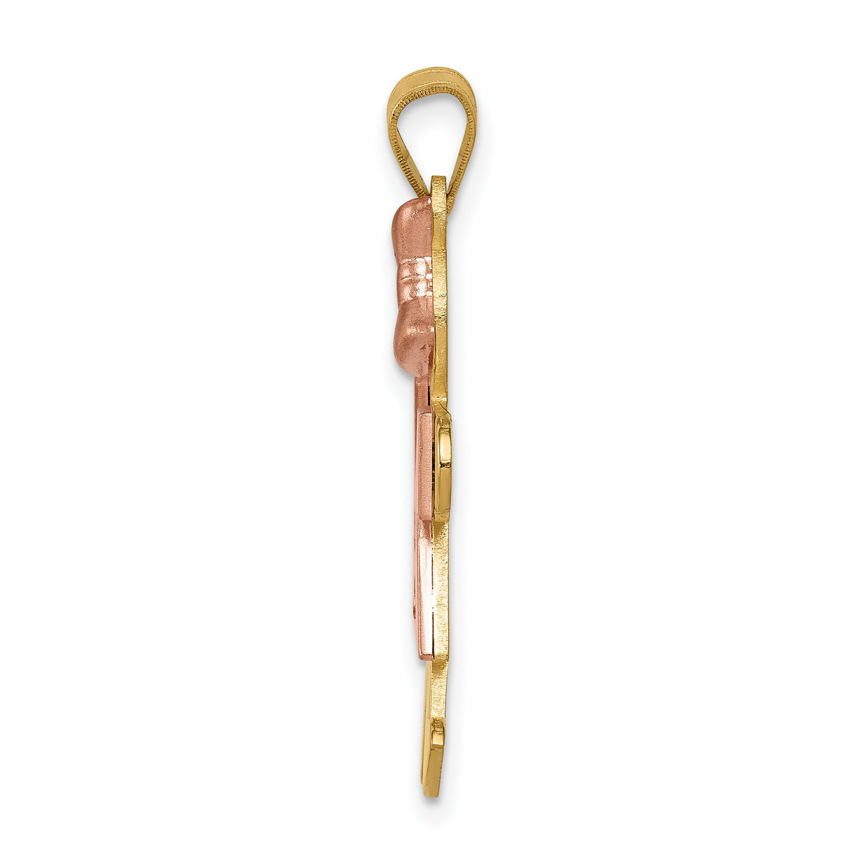 14k Two-Tone Gold Girl Pendant with Diamond Accents, Rose Dress and Bow Detail