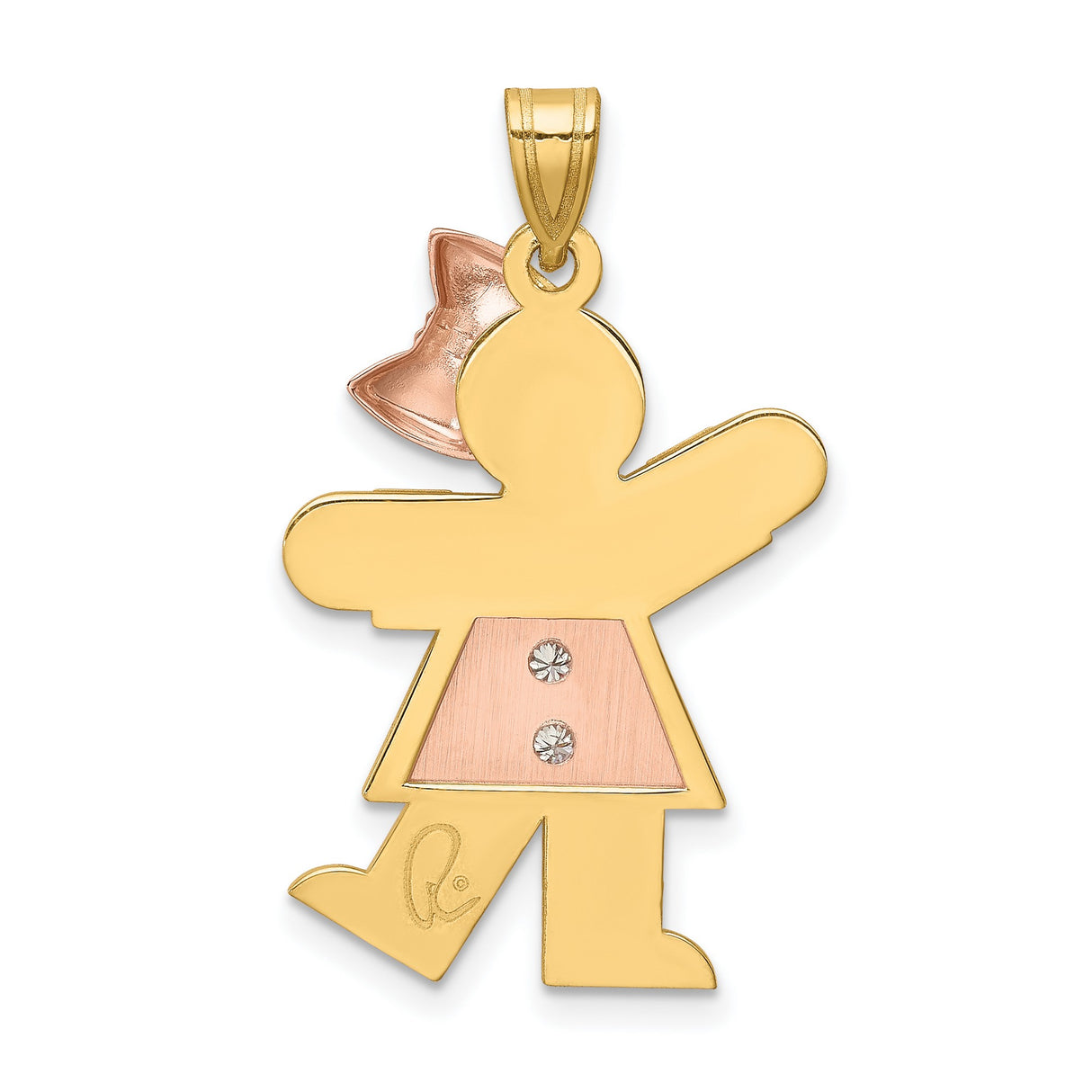 VS Diamond Kid Charm Pendant in Real 14k Multi-Tone Gold