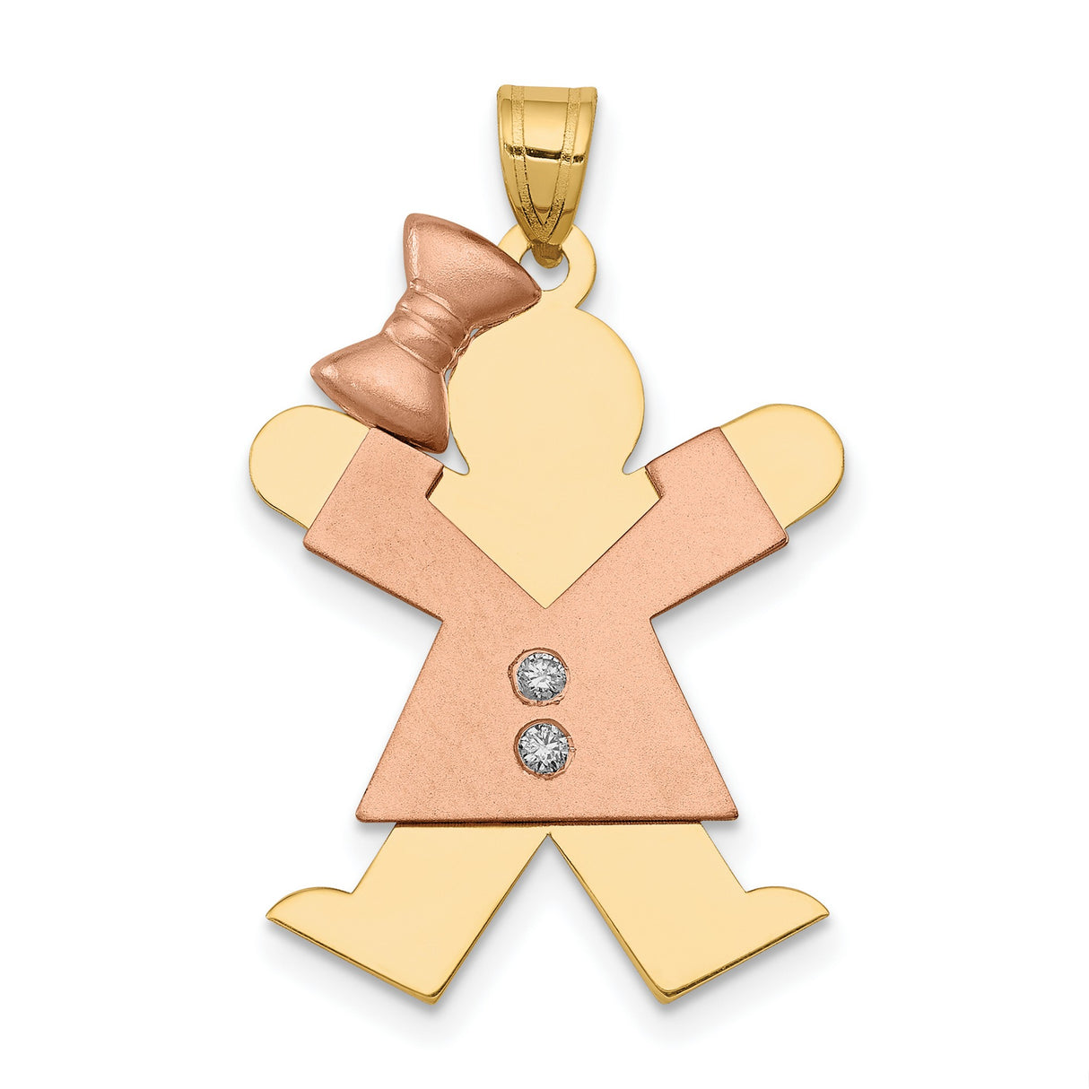 AAA Diamond Kid Charm Pendant in Real 14k Multi-Tone Gold