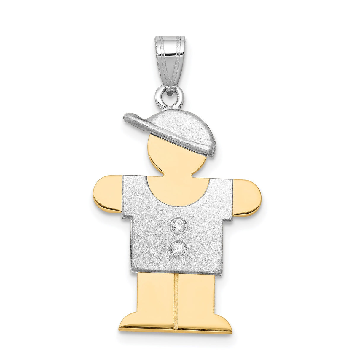 14k Two-Tone Gold Boy Pendant with Hat and Diamond Accents, Family Charm Jewelry