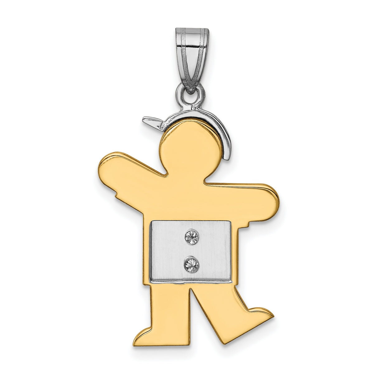14k Two-Tone Gold Boy Pendant with Cap, Diamond Accents, Sentimental Mother Son Charm