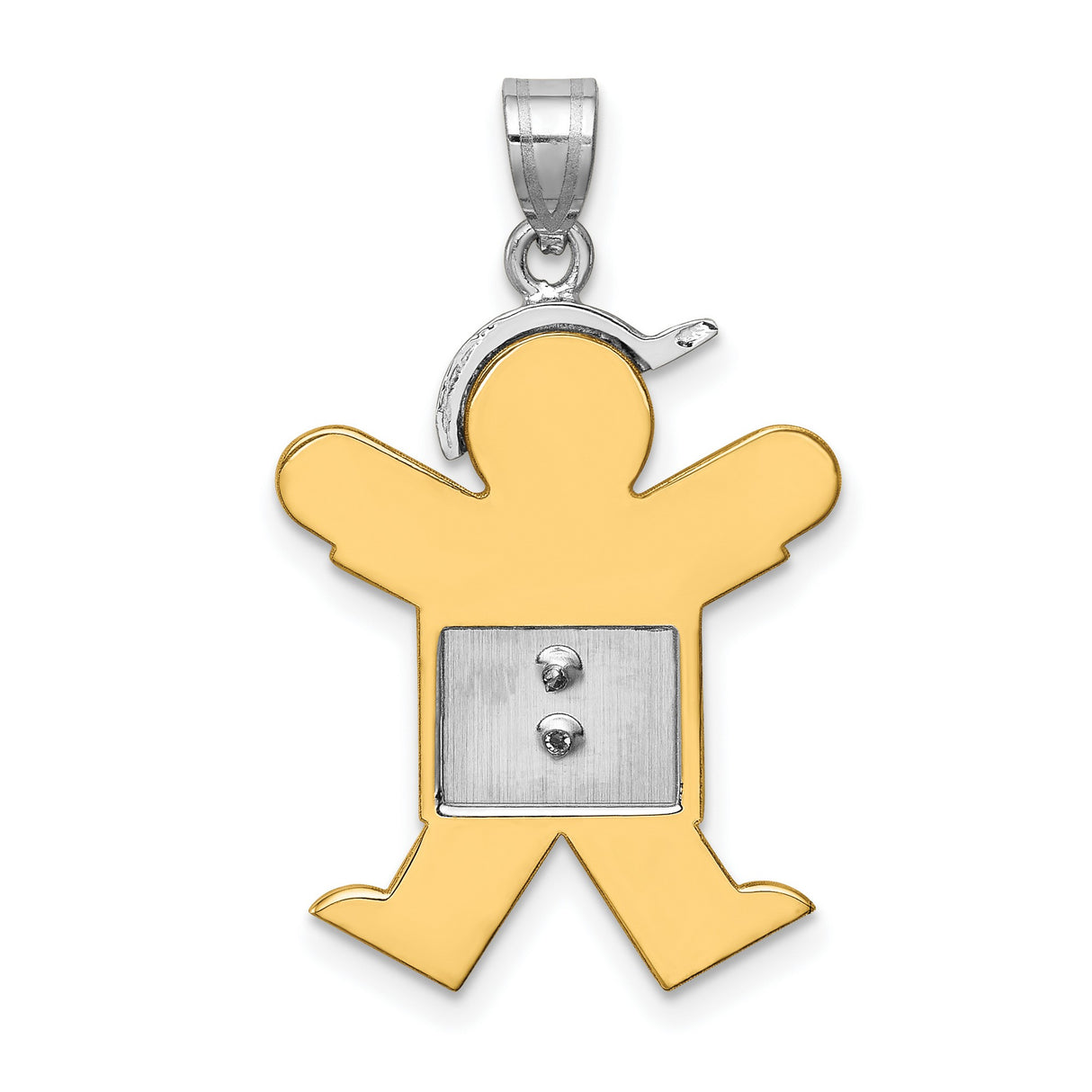 14k Two Tone Gold Boy Pendant with Diamond Accents, Stylized Figure Charm