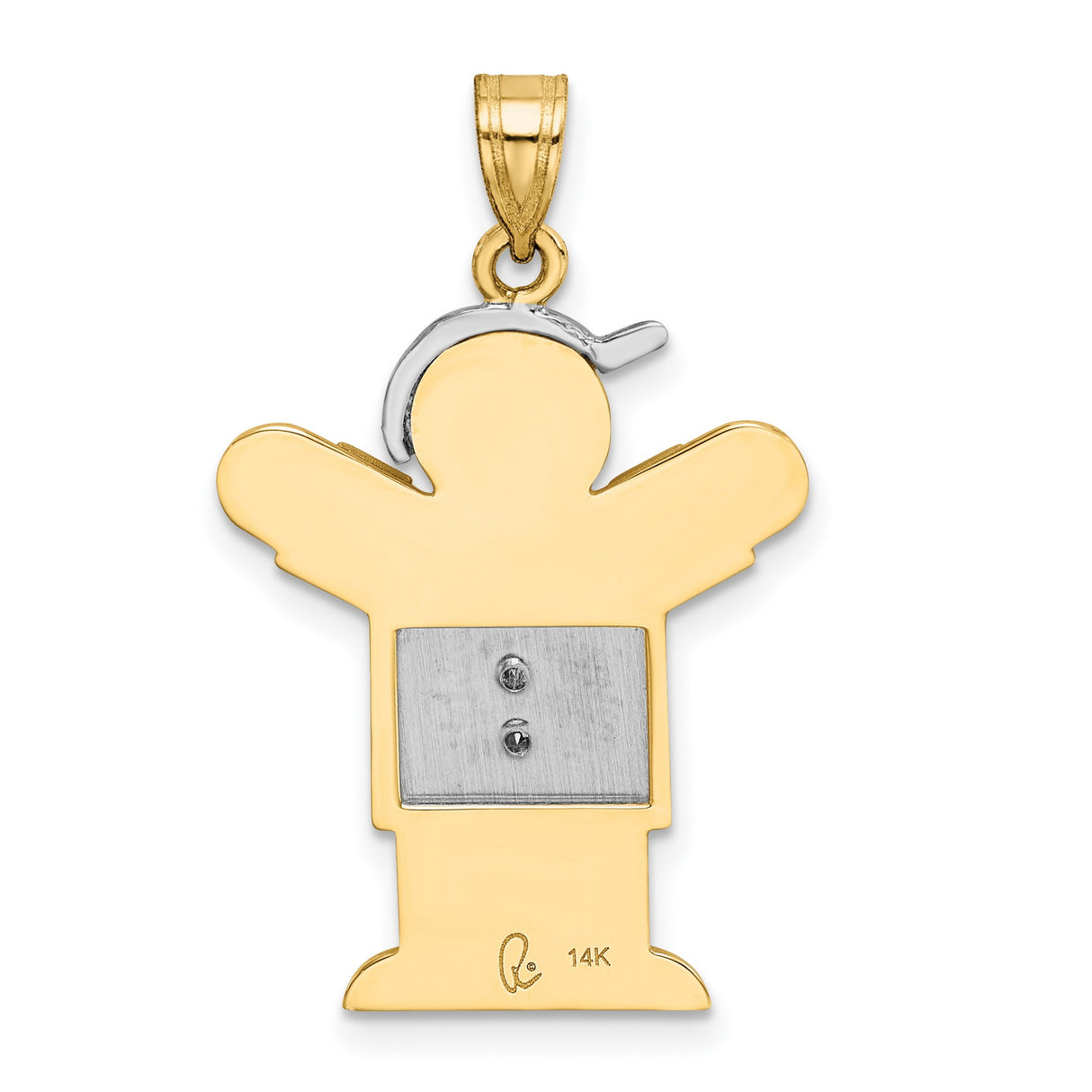 14k Two-Tone Gold Boy Pendant with Diamond Accents, Stylized Cap Silhouette Charm