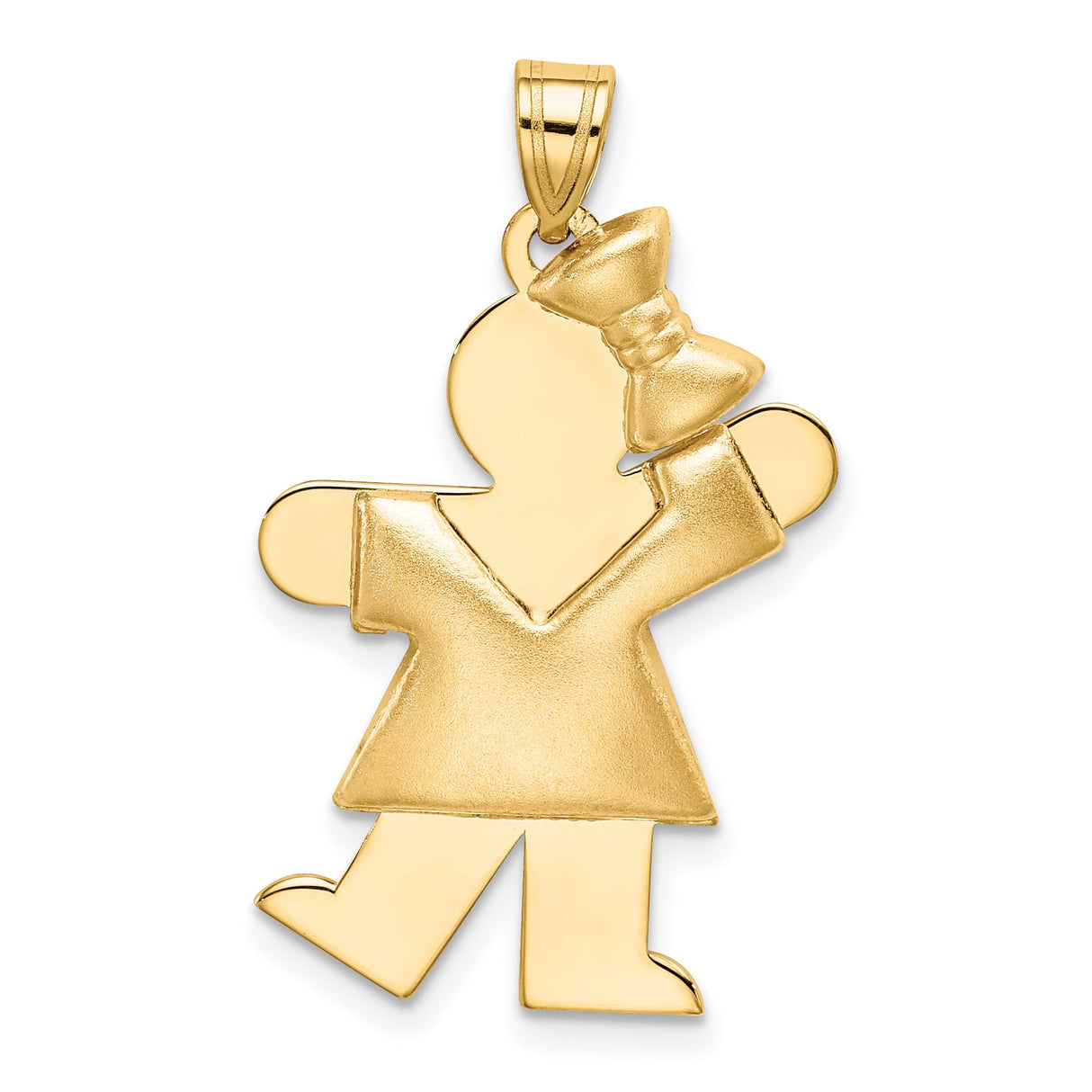 14k Yellow Gold Girl Pendant with Dress and Bow Detail, Family Keepsake Charm