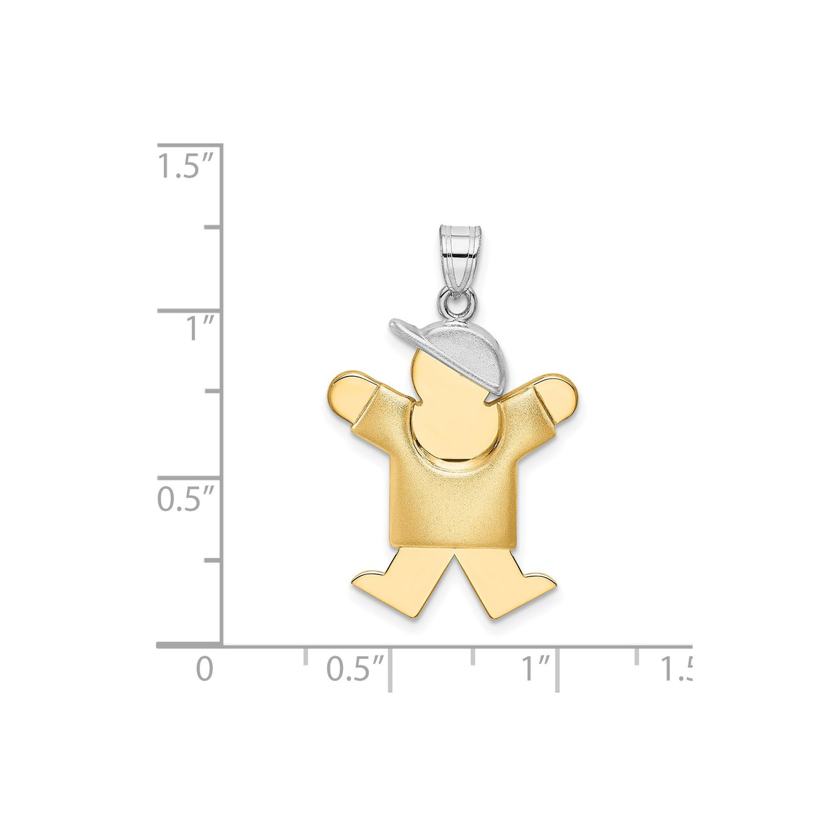 14k Two-Tone Gold Boy Charm Pendant with Sideways Cap, Stylized Son Figure, Engravable