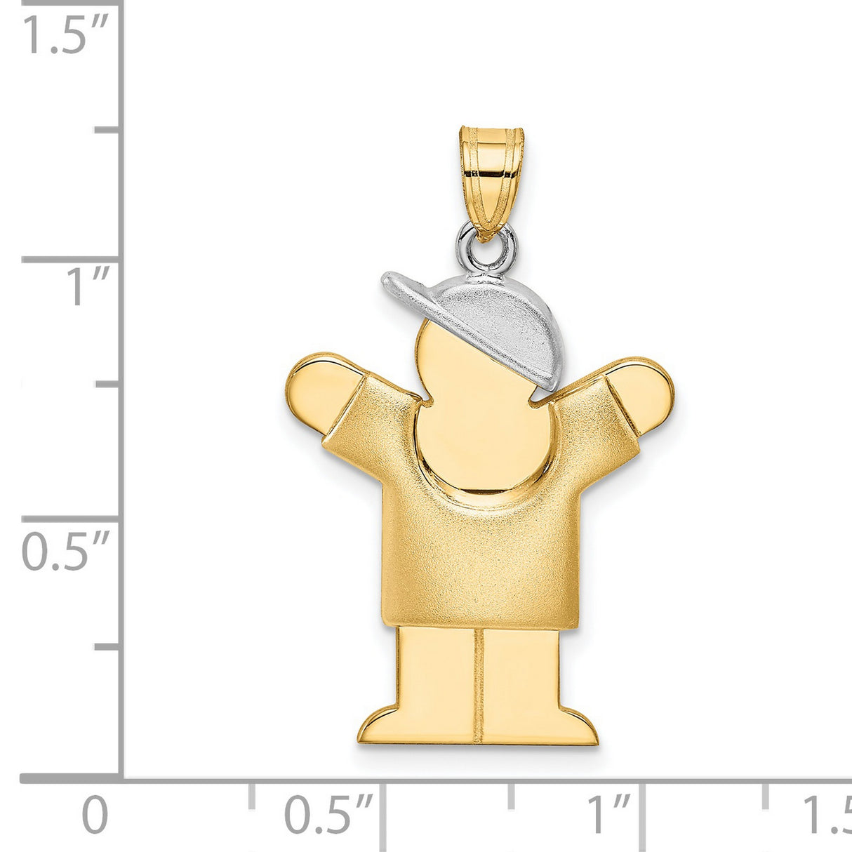 Puffed Boy with Hat on Right Engravable Charm Pendant in Real 14k Multi-Tone Gold