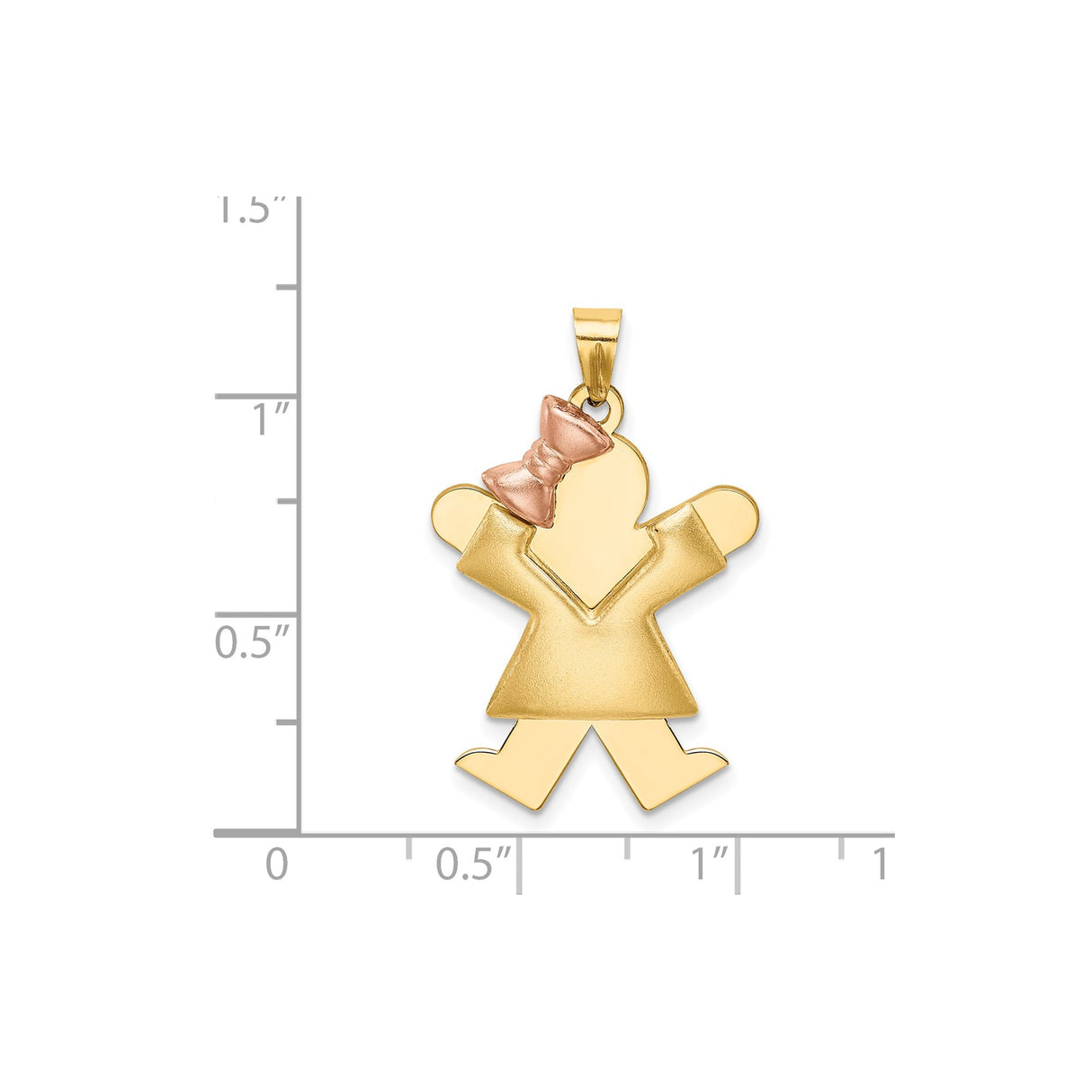 14k Two-Tone Gold Girl Silhouette Pendant with Rose Gold Bow and Yellow Gold Accents