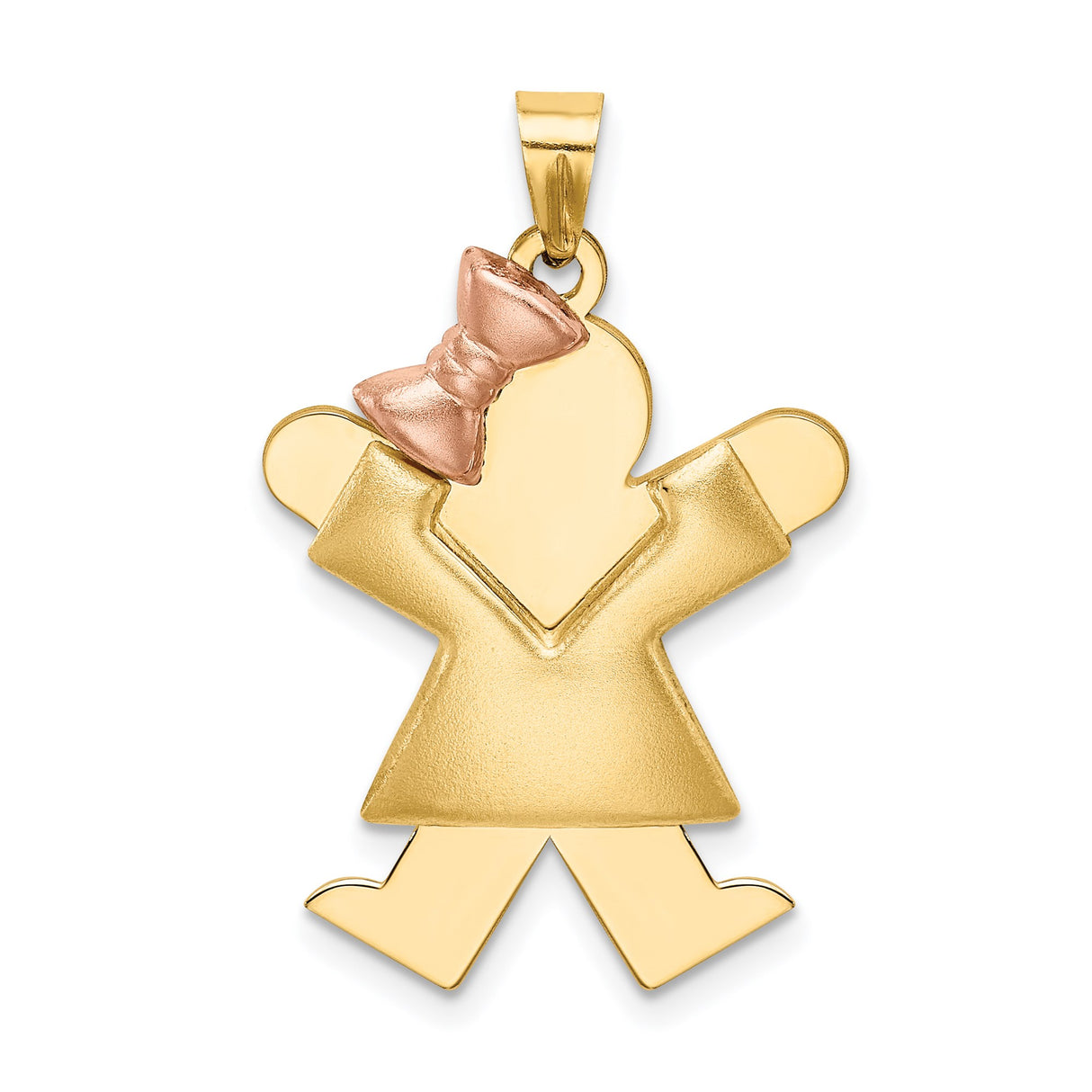 14k Two-Tone Gold Girl Silhouette Pendant with Rose Gold Bow and Yellow Gold Accents