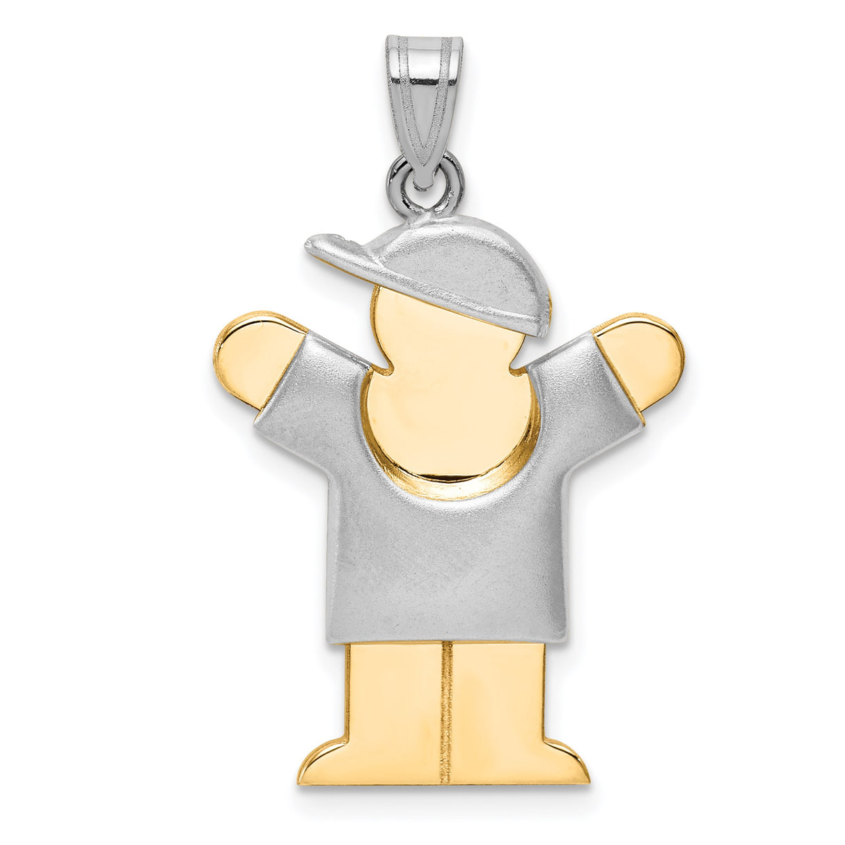 14k Two-Tone Gold Boy Pendant Charm with Cap, Stylized Family Design