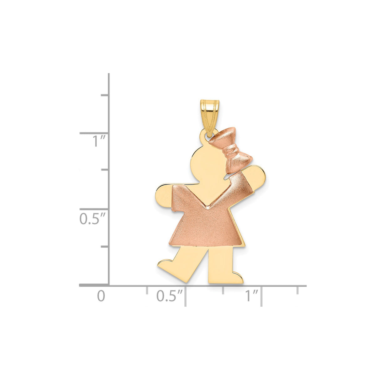 14k Two-Tone Gold Girl Pendant with Bow Detail, Polished Family Charm for Women