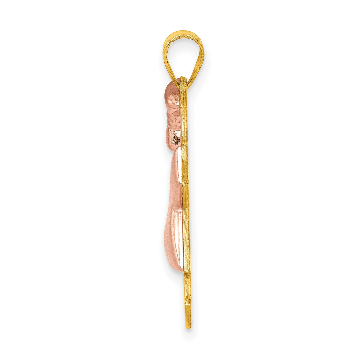 14k Two-Tone Gold Girl Pendant with Rose Gold Dress and Bow, Family Jewelry Charm