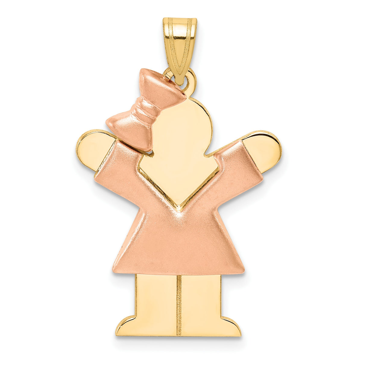 14k Two-Tone Gold Girl Pendant with Bow, Stylized Motherhood Charm for Women