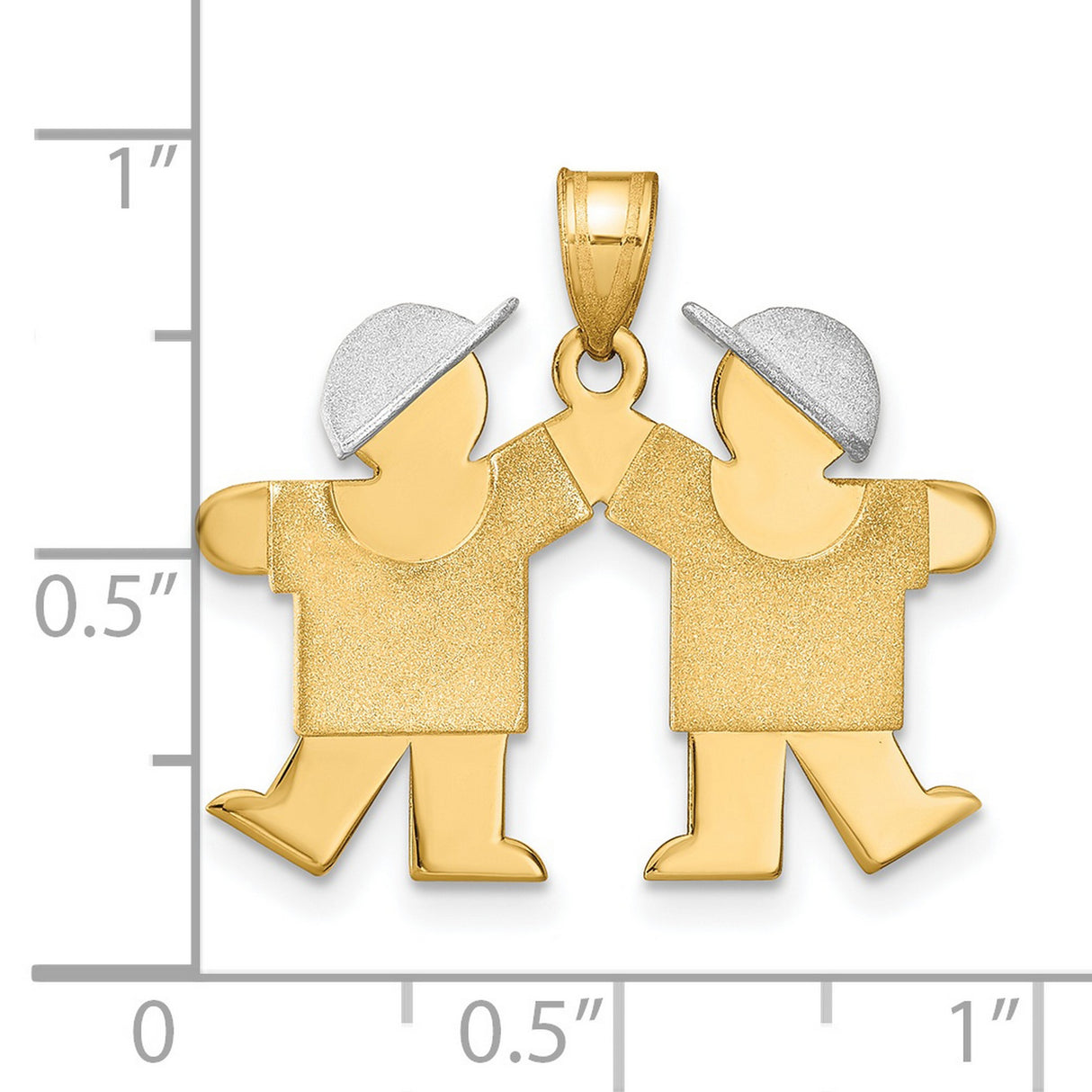 Small Double Boys Engravable Charm Pendant in Real 14k Multi-Tone Gold
