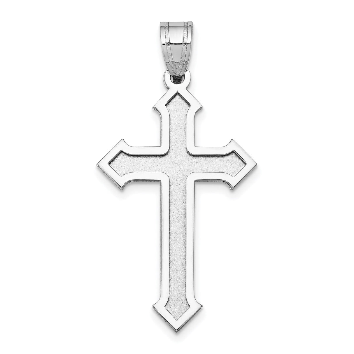 14k White Gold Cross Pendant with Beveled Edges and Polished Finish, Christian Religious Symbol