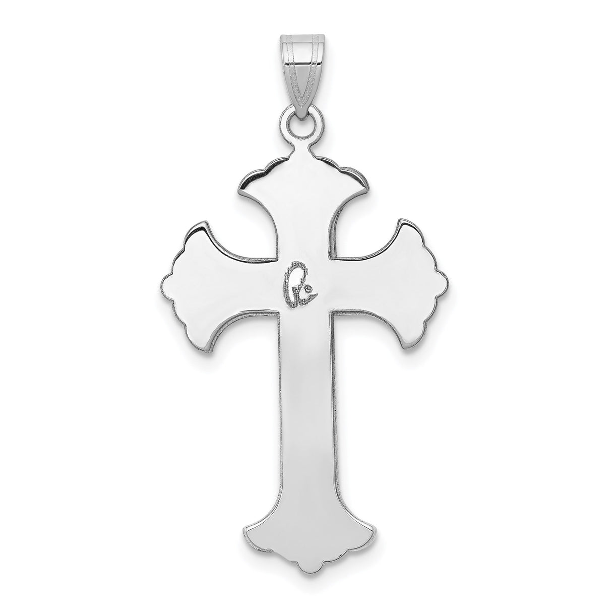 14k White Gold Fleur De Lis Cross Pendant, Ornate Religious Christian Charm
