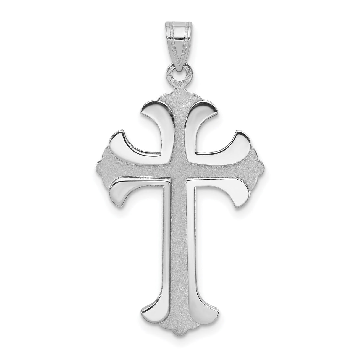 14k White Gold Fleur De Lis Cross Pendant, Ornate Religious Christian Charm