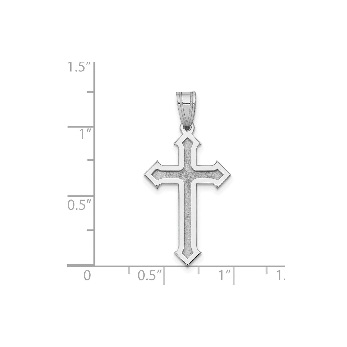 14k White Gold Cross Pendant with Beveled Edge and Brushed Finish, Gothic Christian Style