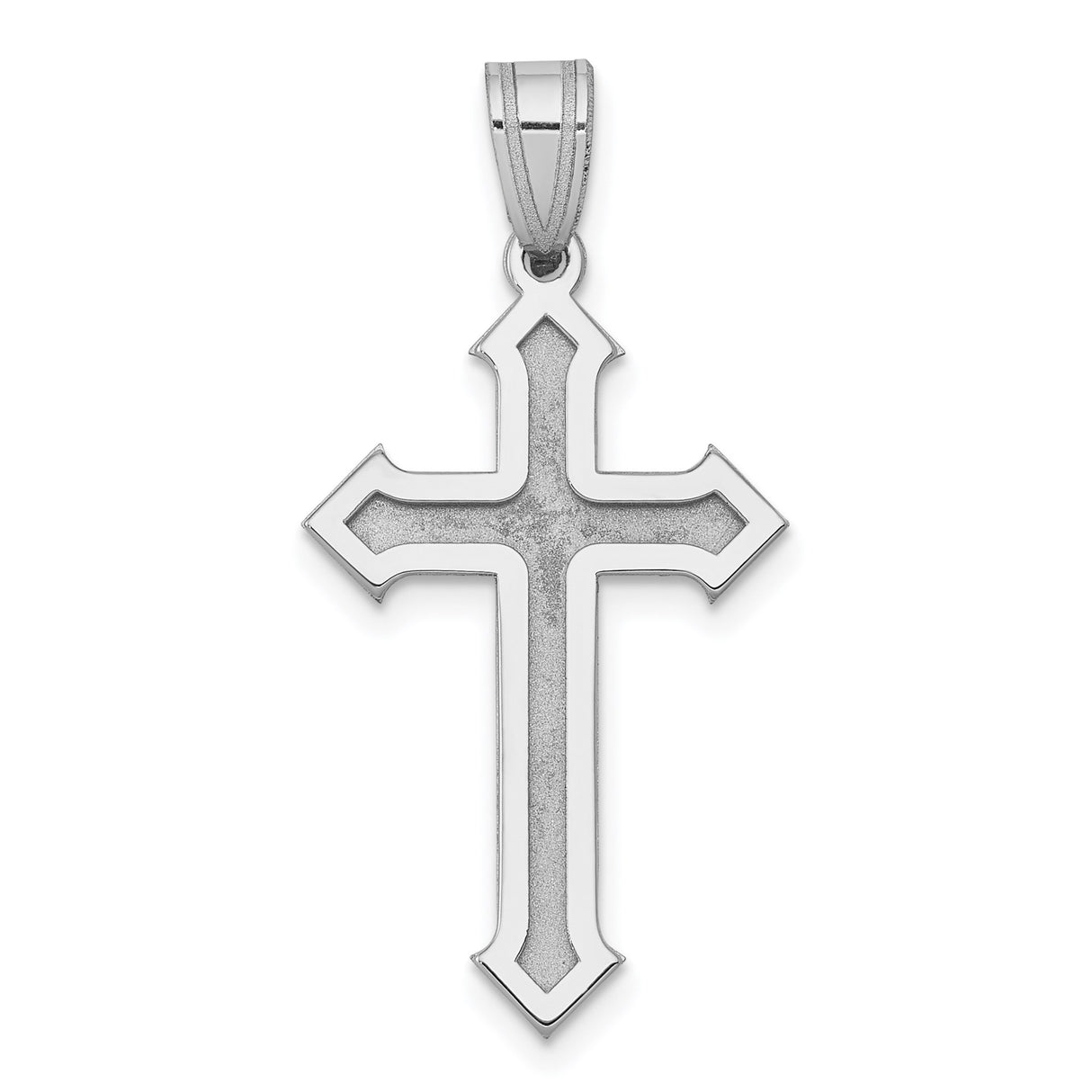 14k White Gold Cross Pendant with Beveled Edge and Brushed Finish, Gothic Christian Style