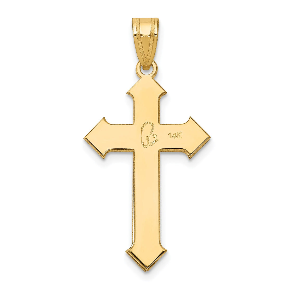 14k Yellow Gold Cross Pendant, Beveled Latin Cross with Polished Finish for Women or Unisex Wear