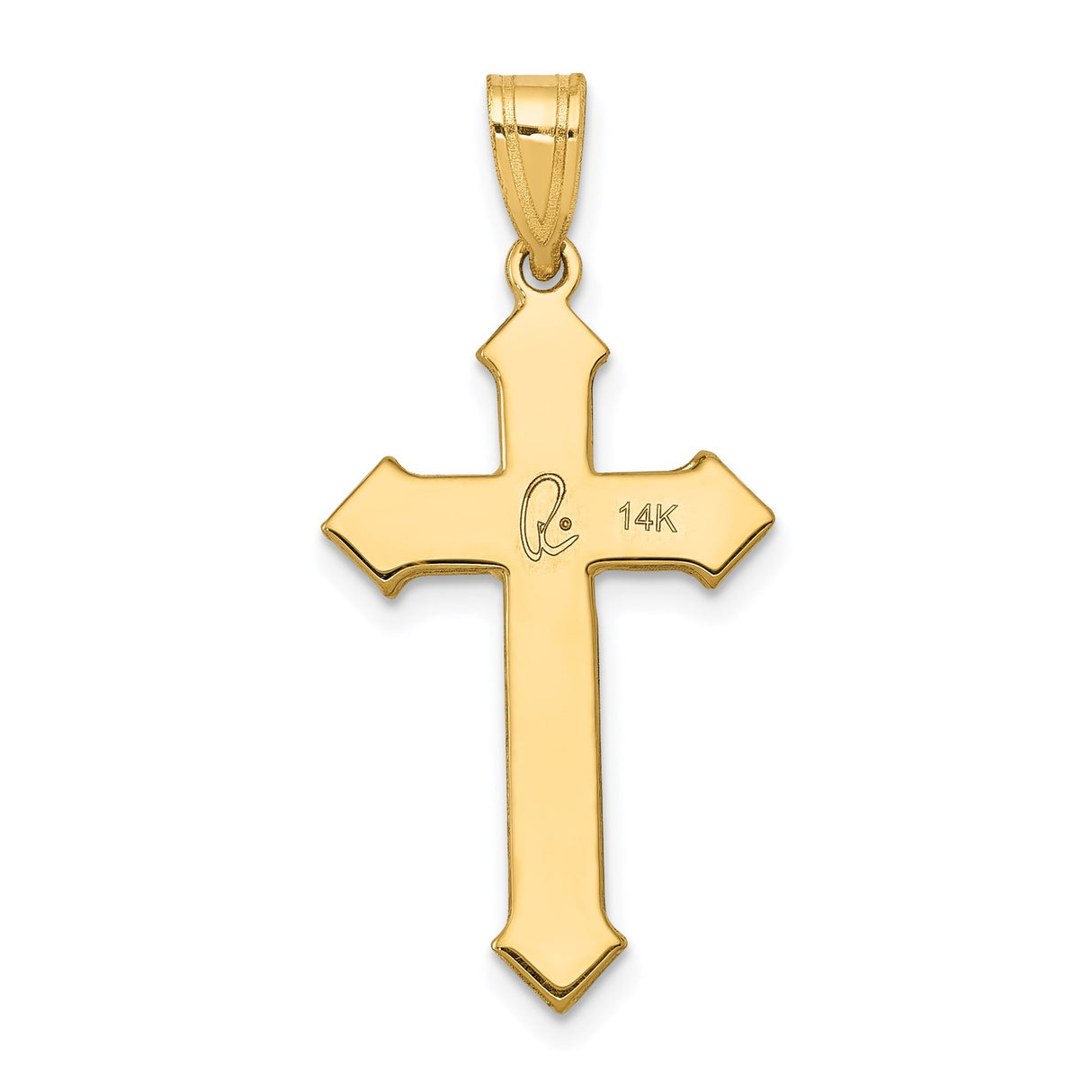 14k Yellow Gold Cross Pendant with Beveled Edges and Gothic Pointed Design