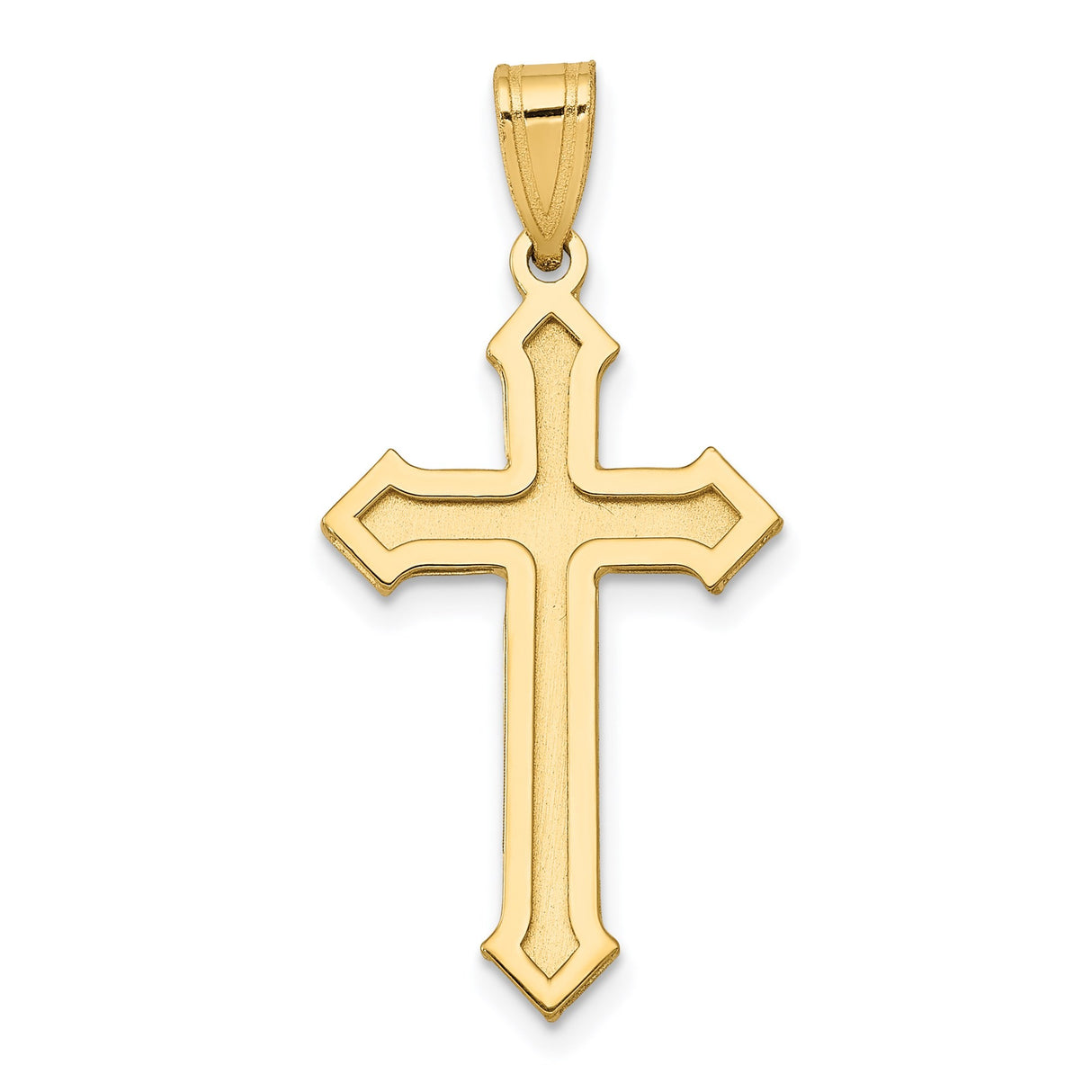 14k Yellow Gold Cross Pendant with Beveled Edges and Gothic Pointed Design