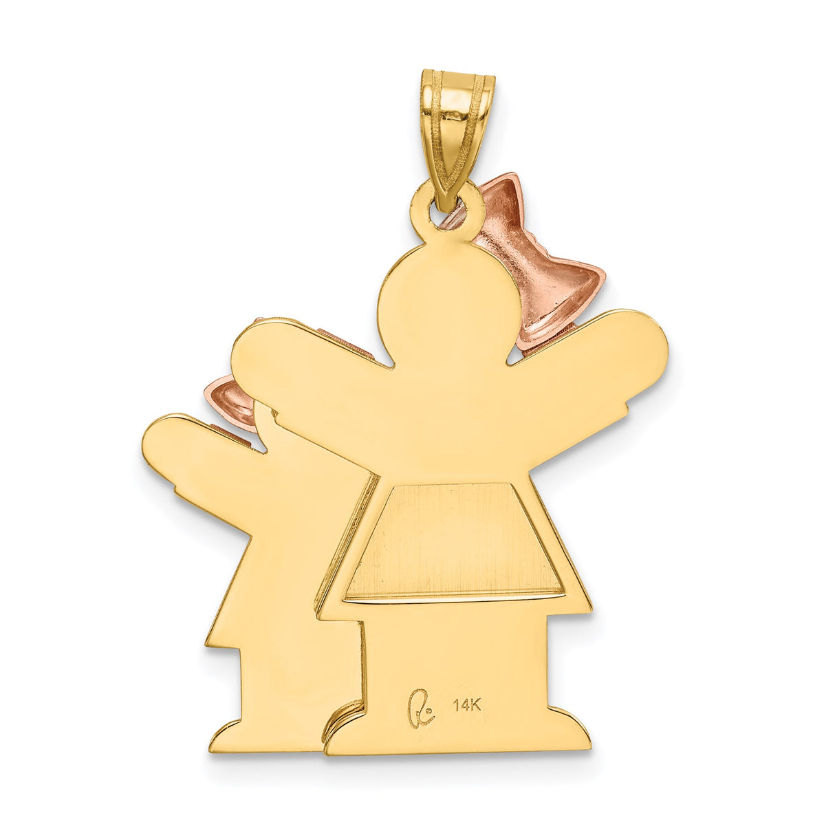 14k Two-Tone Gold Pendant with Stylized Girls and Rose Gold Bows, Motherhood Charm