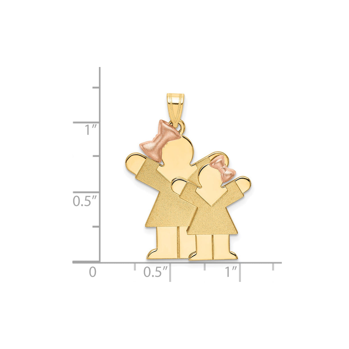 14k Two-Tone Gold Pendant with Stylized Girls and Rose Gold Bows, Motherhood Charm