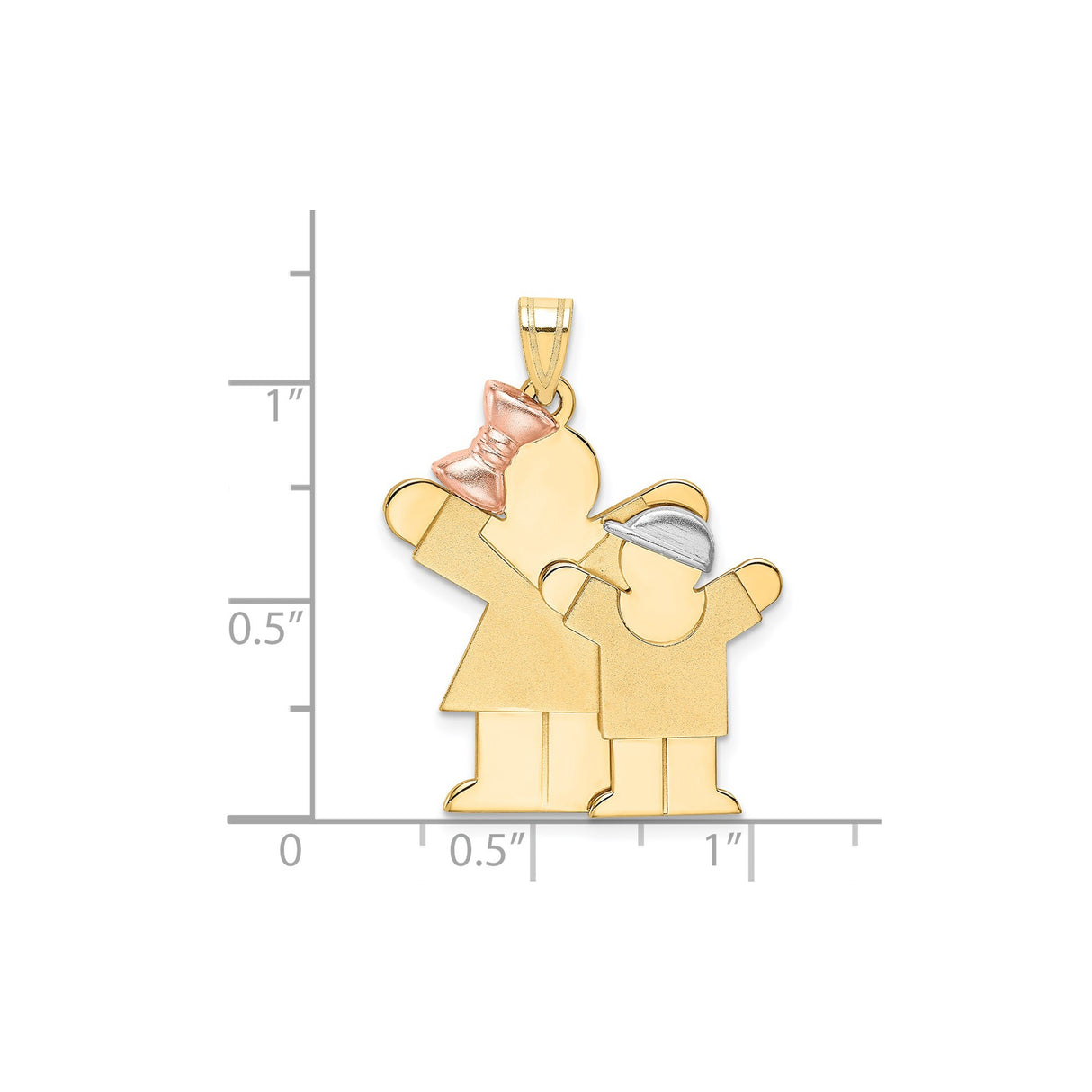 14k Tri Color Gold Pendant with Girl and Boy, Rose Gold Bow and White Gold Cap