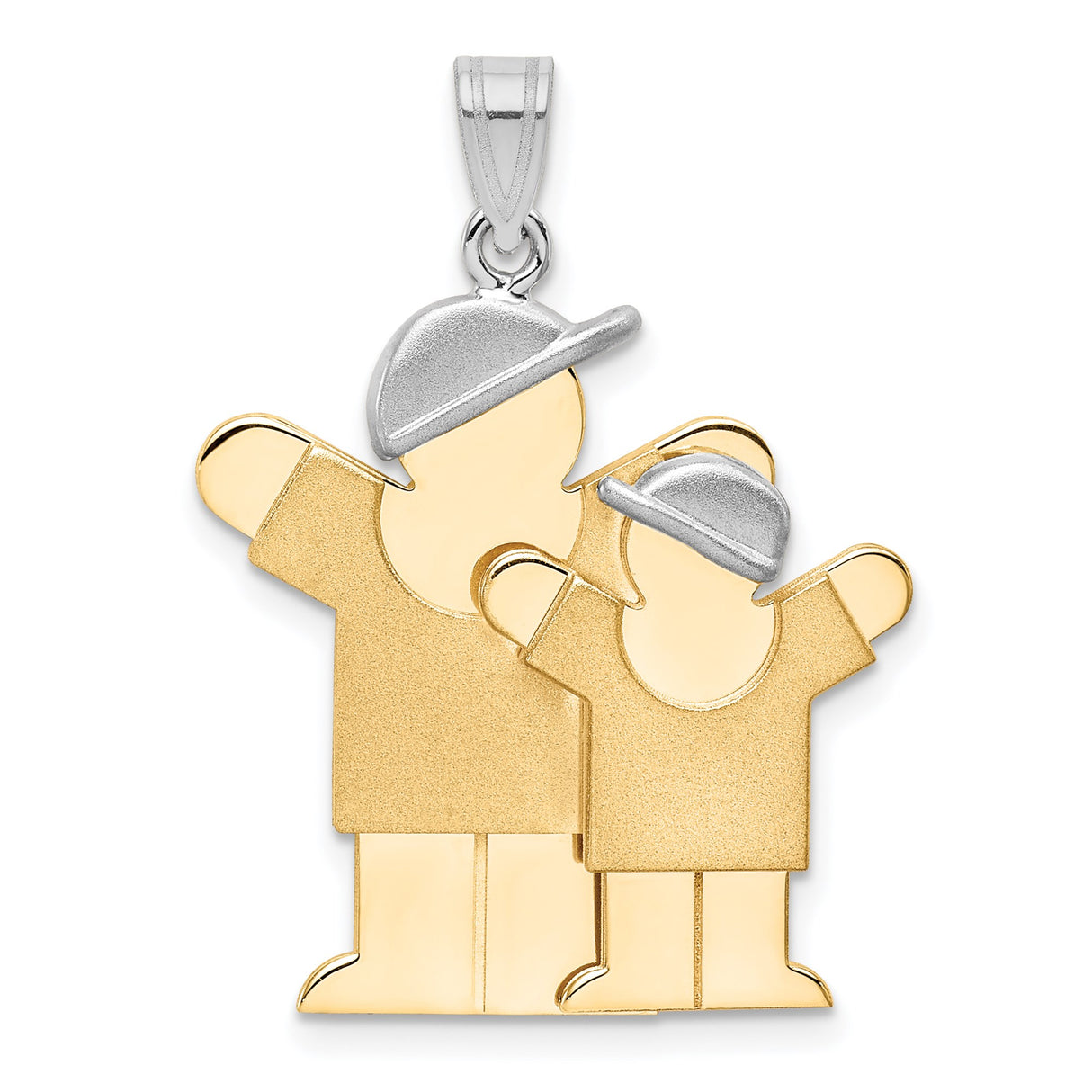14k Two-Tone Gold Pendant, Stylized Figures in Caps, Family Connection and Motherhood Theme