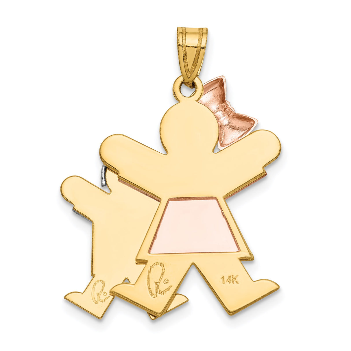 14k Tri Color Gold Family Pendant with Rose Gold Girl and White Gold Boy, Motherhood Charm