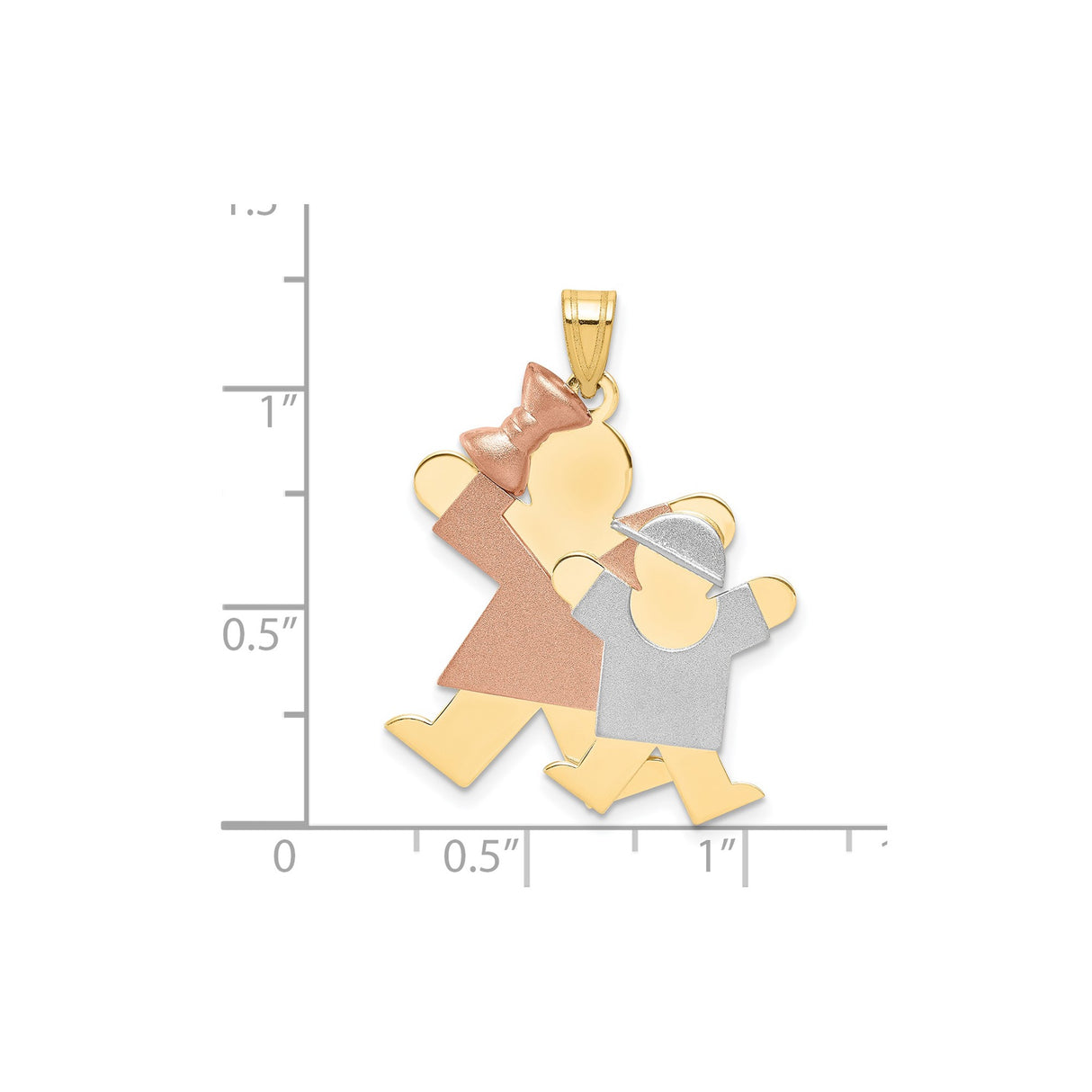 14k Tri Color Gold Family Pendant with Rose Gold Girl and White Gold Boy, Motherhood Charm