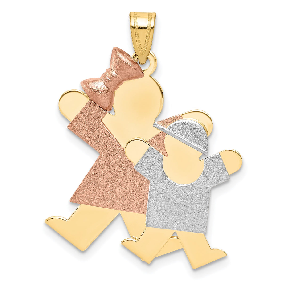 14k Tri Color Gold Family Pendant with Rose Gold Girl and White Gold Boy, Motherhood Charm