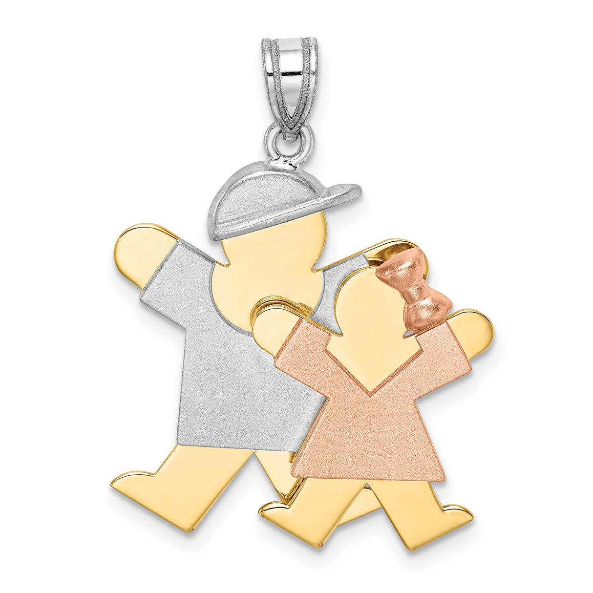 14k Tri-Color Gold Pendant, Boy and Girl Silhouette, Family Love Charm for Women