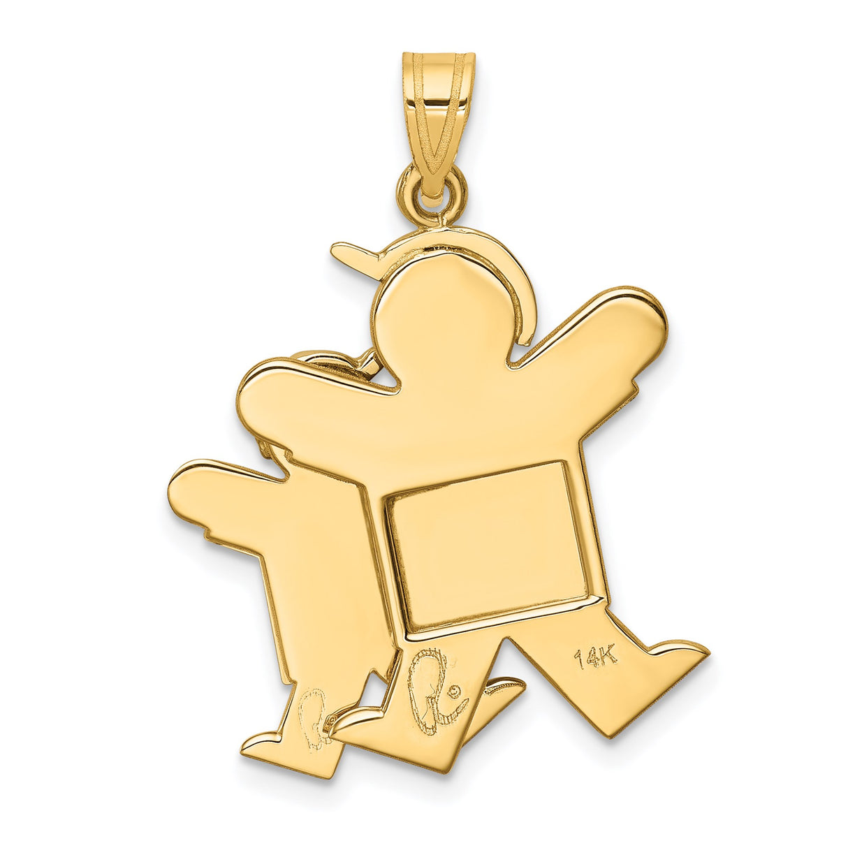 14k Two-Tone Gold Pendant with Walking Sibling Silhouette, Family Bond Theme
