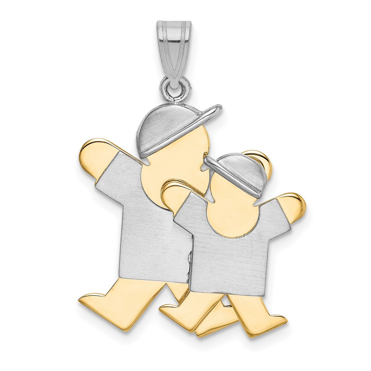 14k Two-Tone Gold Pendant with Walking Sibling Silhouette, Family Bond Theme