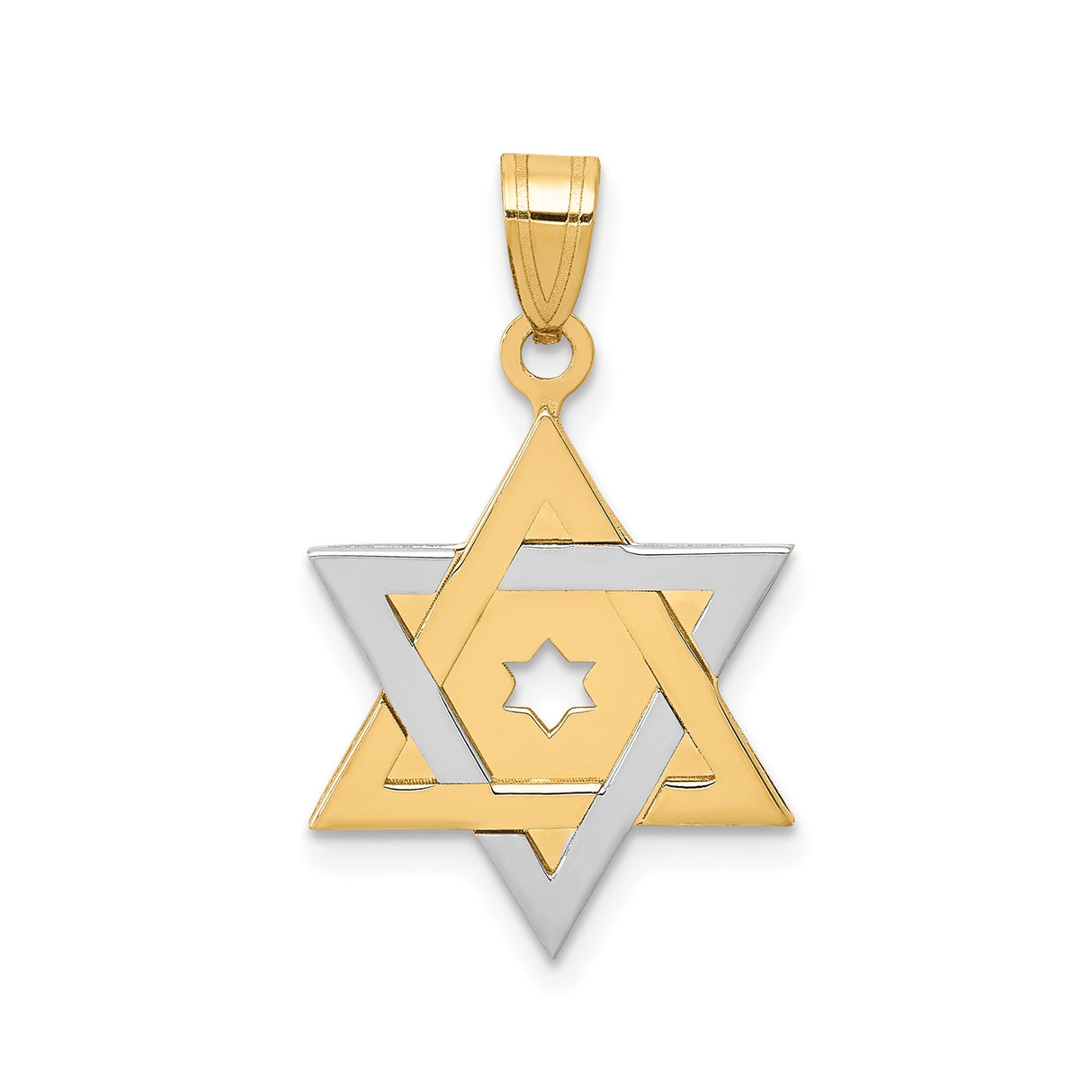 14k Two-Tone Gold Star of David Pendant with Interlocking Cutout Design, Unisex Religious Jewelry