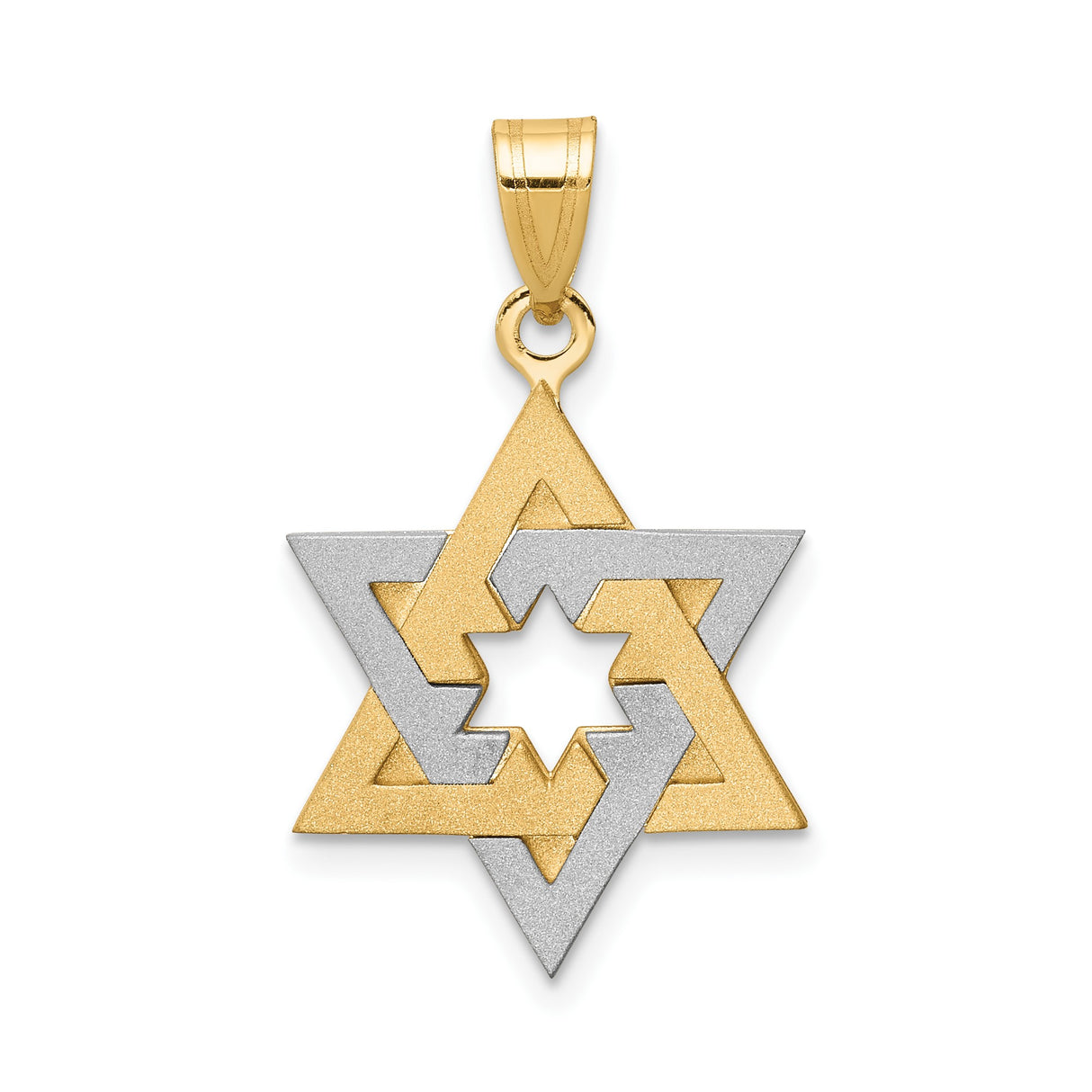 14k Two-Tone Gold Star of David Pendant with Interlocking Triangles, Jewish Symbol
