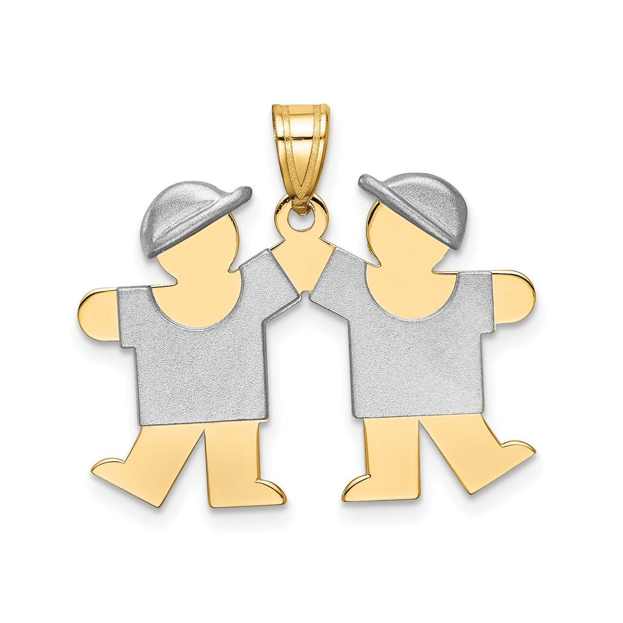 14k Two-Tone Gold Pendant, Stylized Boys Holding Hands, Family Jewelry Design