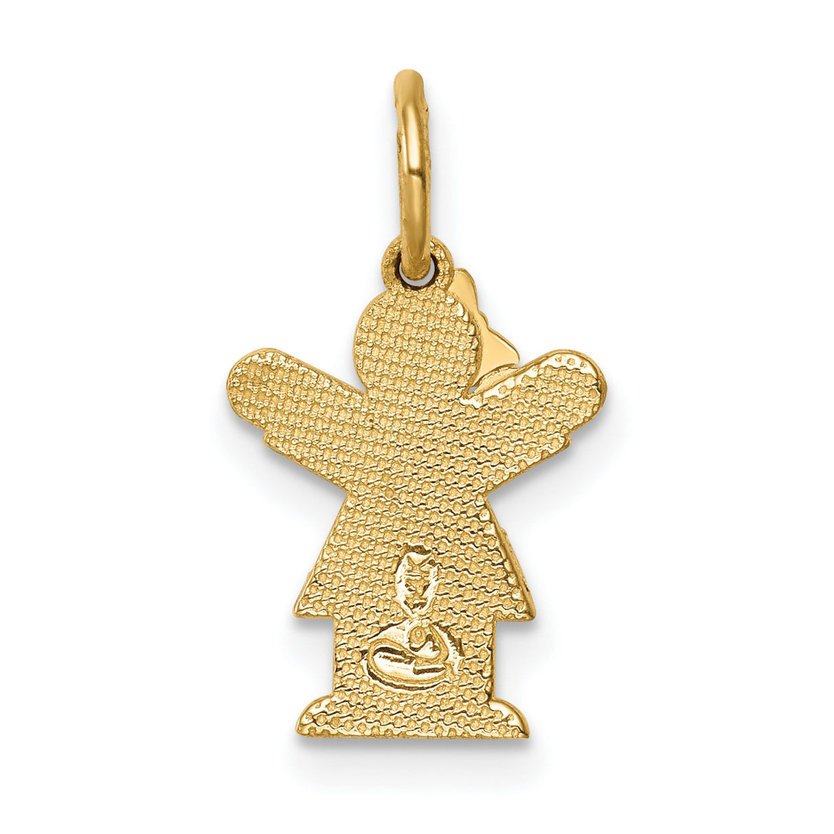 14k Yellow Gold Girl Charm Pendant with Bow, Stylized Female Figure Design
