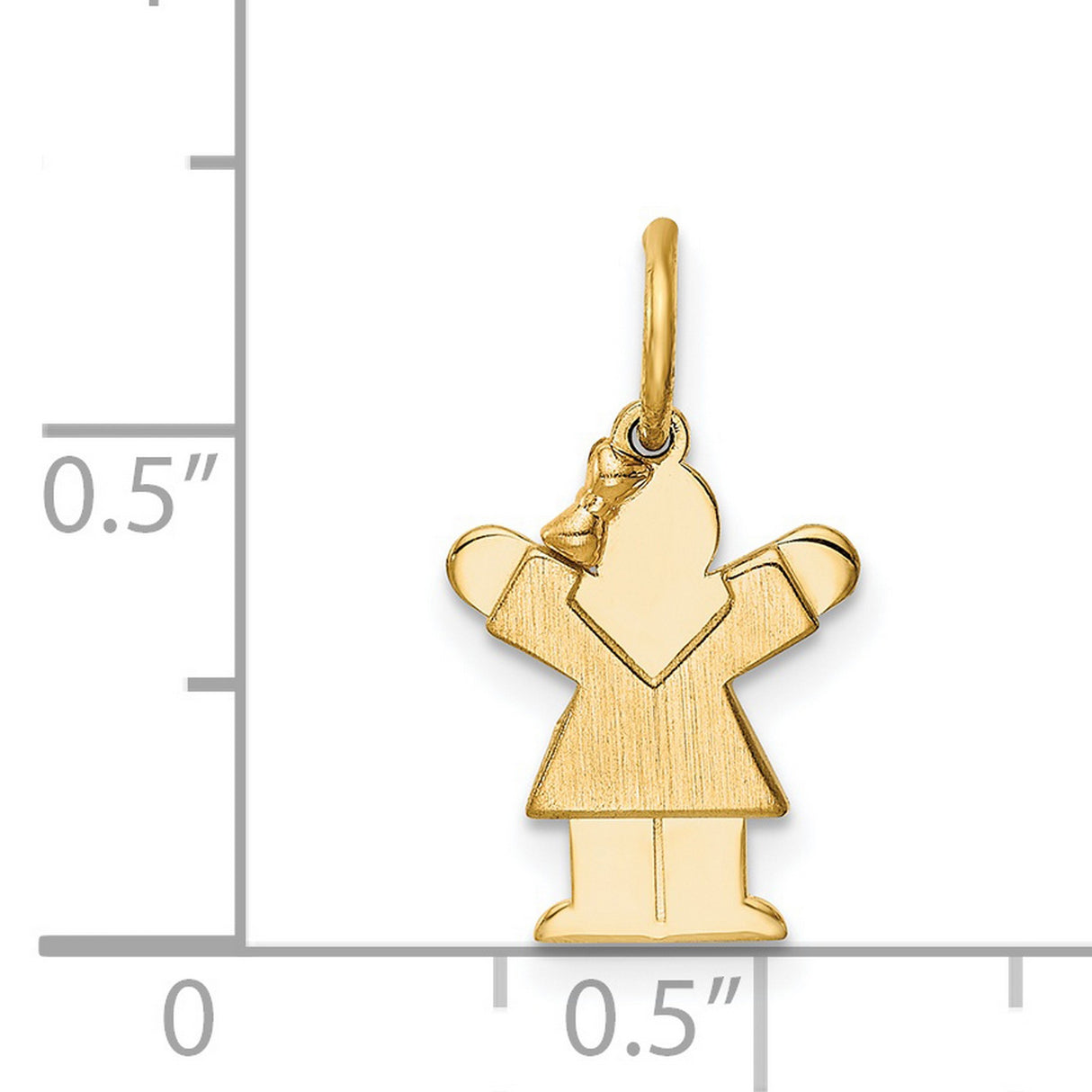 14k Yellow Gold Girl Charm Pendant with Bow, Stylized Female Figure Design
