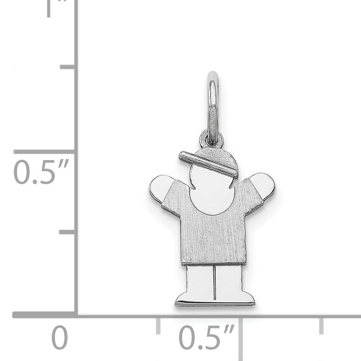 14k White Gold Boy Charm Pendant with Cap and Raised Arms, Symbol of Family and Love