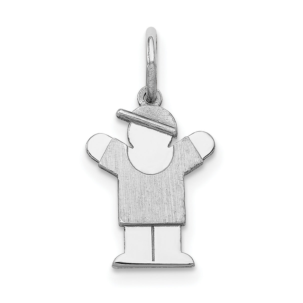 14k White Gold Boy Charm Pendant with Cap and Raised Arms, Symbol of Family and Love