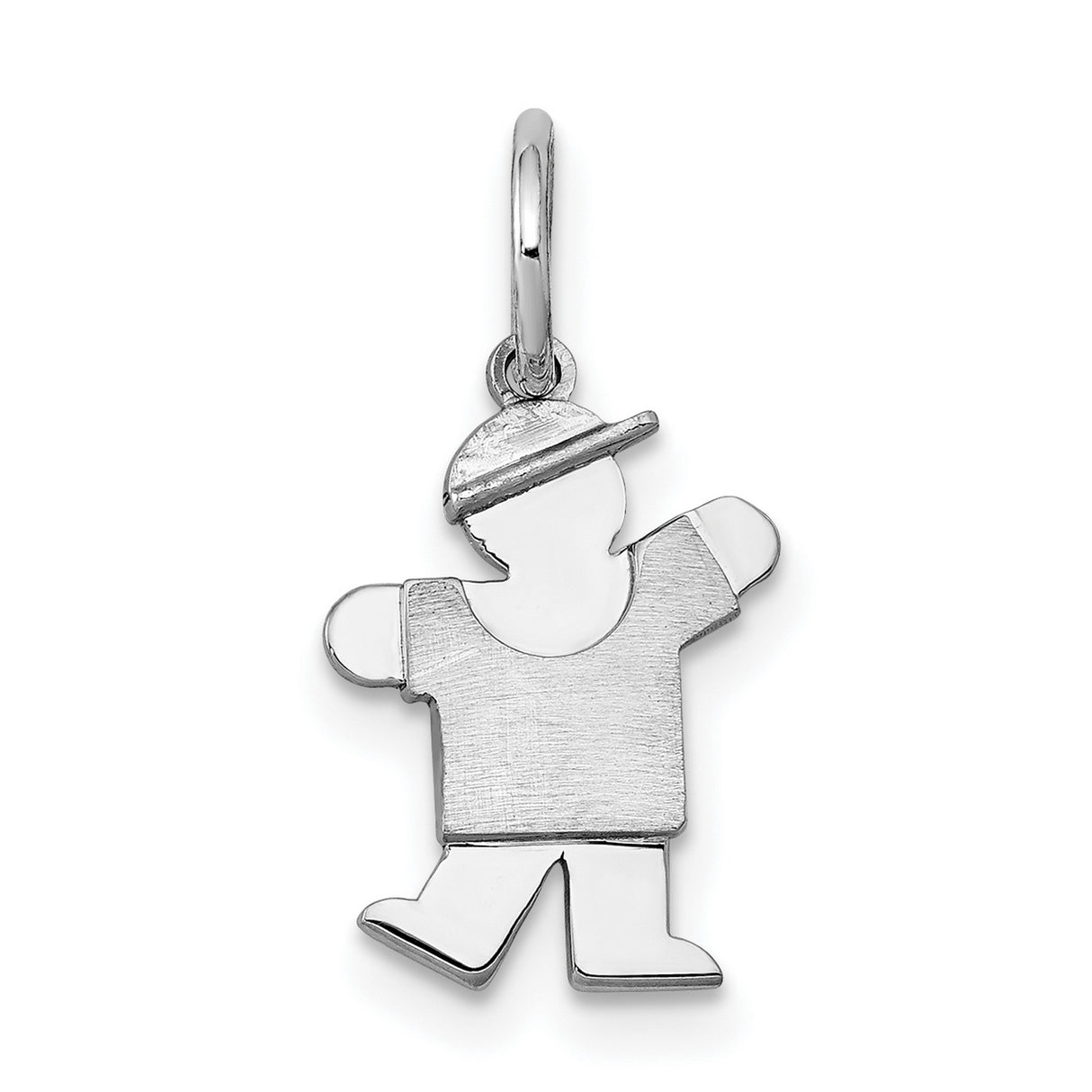 14k White Gold Boy Pendant Charm with Cap, Stylized Son Figure Jewelry for Women